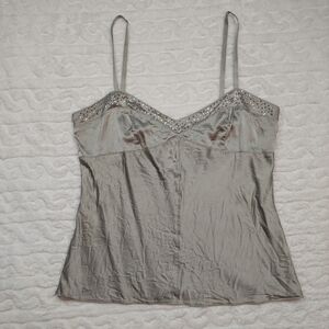 Express Design Studio Gray Silver Silk Blend Rhinestone Tank Top Size L